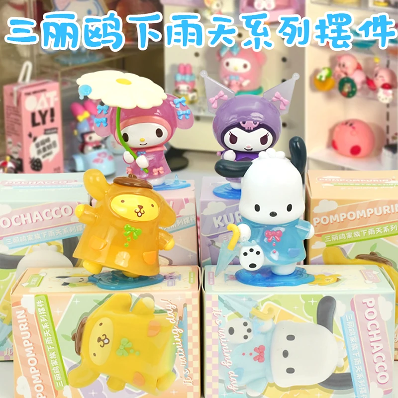 Rainy Day Series My Melody Kuromi Pompompurin Cinnamoroll Blind Box Figurenset Niedliche Sammlerdekoration für das Heimbüro