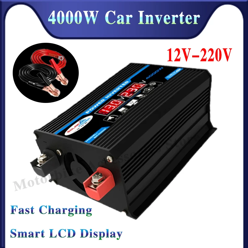 Car Inverter 12V 220V Converter 4000W Car Power Inverter Solar Charger Adapter With Voltage Display Dual USB Voltage Transformer