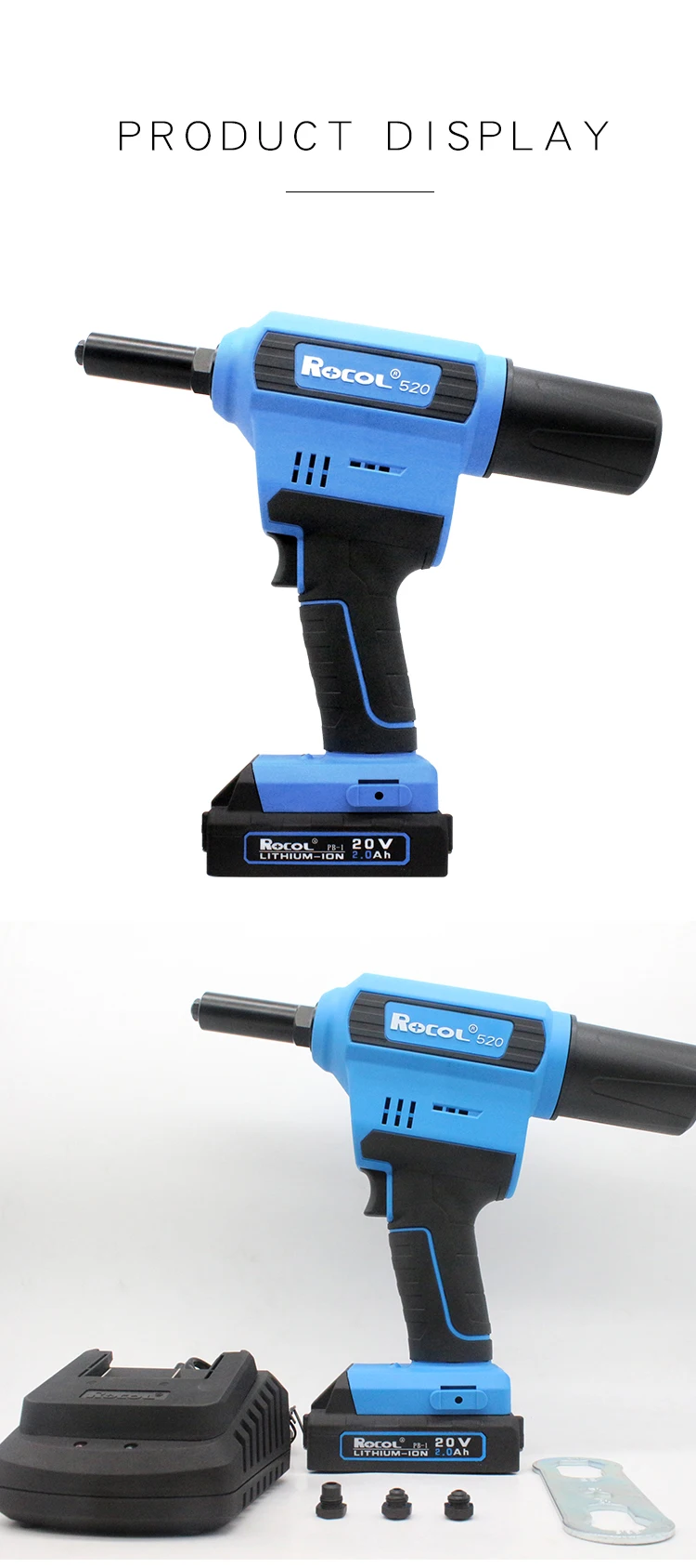 Electric Rivet Gun Rocol RL-520 Lithium Battery Automatic Rivet Gun Core Pulling Riveting Tool Stainless Steel Brushed Rivets
