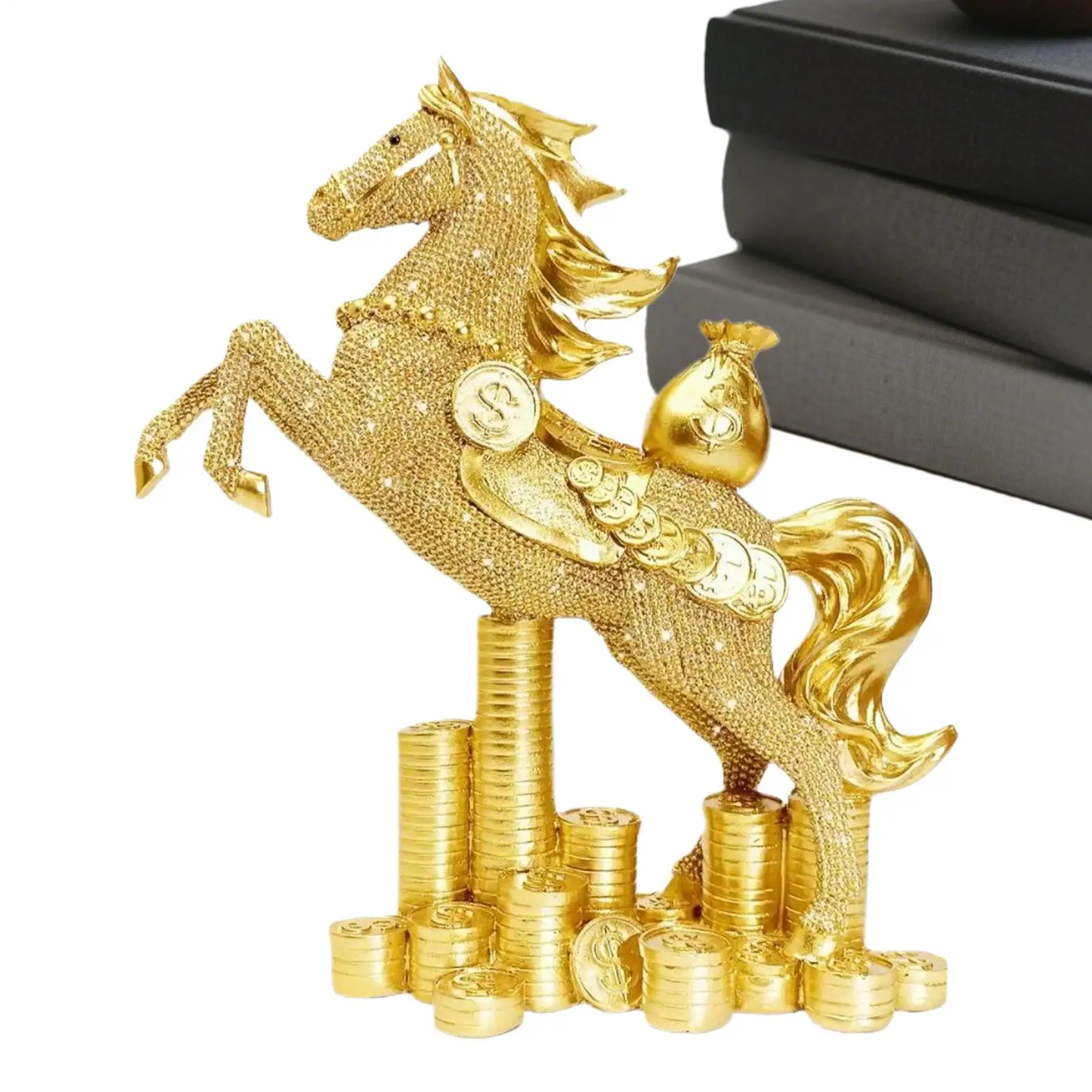 2026 Horse Year Statue Decoration Ornaments Traditional Keepsake Resin Horse Desk Statue Fortune Gold Coin Horse Crafts Ornament