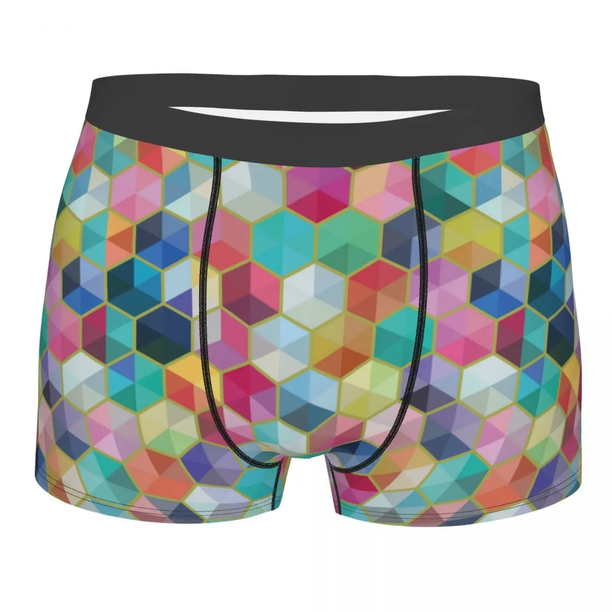 Funny Boxer Hexagon Colorful Background Shorts Panties Men Underwear Rainbow Geometric Art Polyester Underpants for Male S-XXL