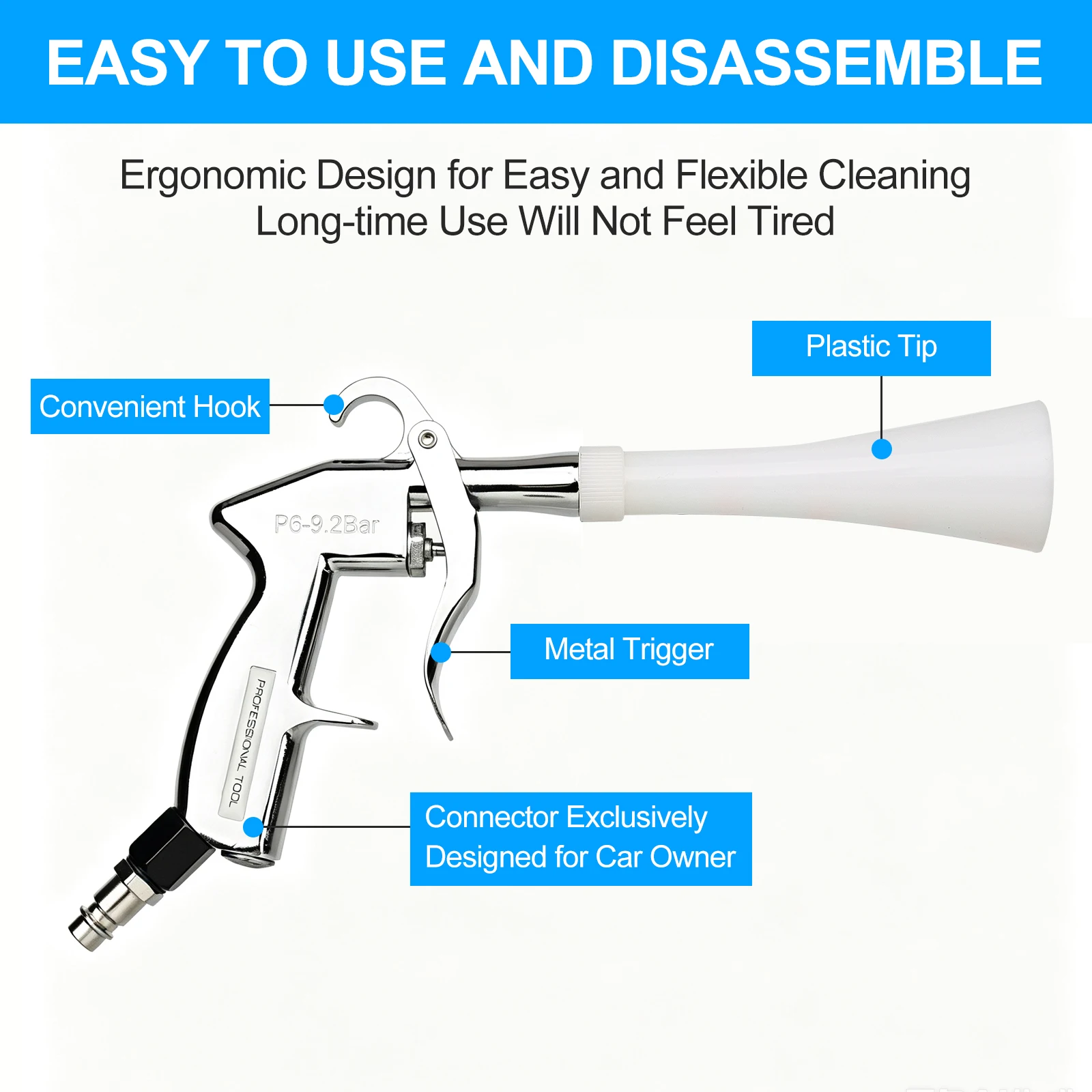 BEAR FORCE Dry Cleaning Gun, with Adjustable Air Flow Nozzle, Air Blower Gun, Works with Air Compressor, EU Connector