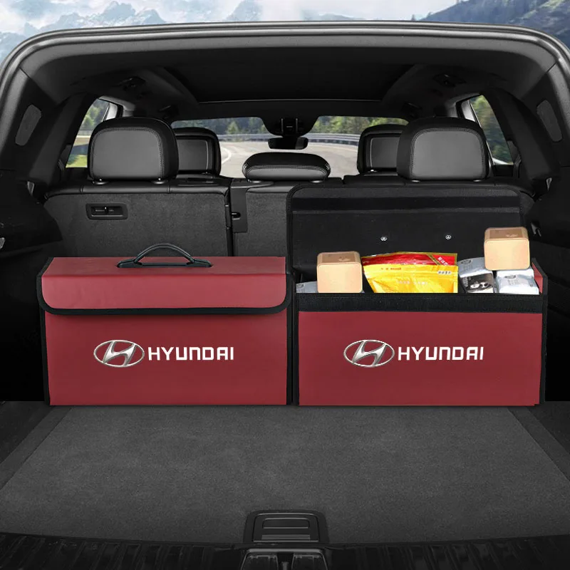 Car Trunk Storage Bag Leather Camping Box Collapsible For Hyundai Genesis N-LINE I10 I20 I30 I40 IX20 IX35 Kona Getz Veloster