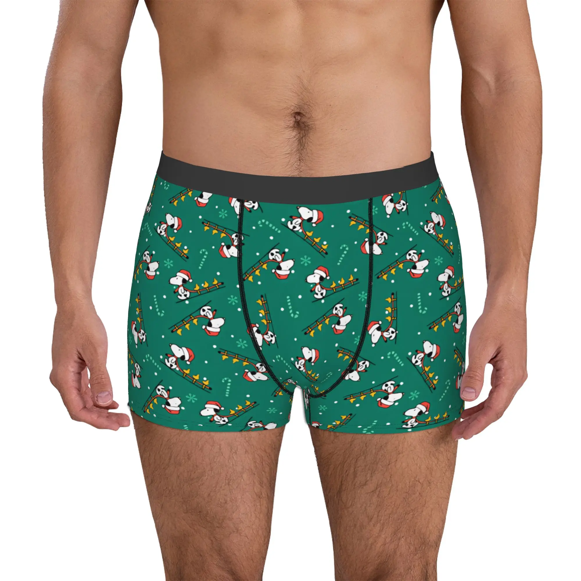 Ropa interior masculina Cool Peanuts con tema navideño Snoopy Woodstock, calzoncillos tipo bóxer, pantalones cortos transpirables, calzoncillos