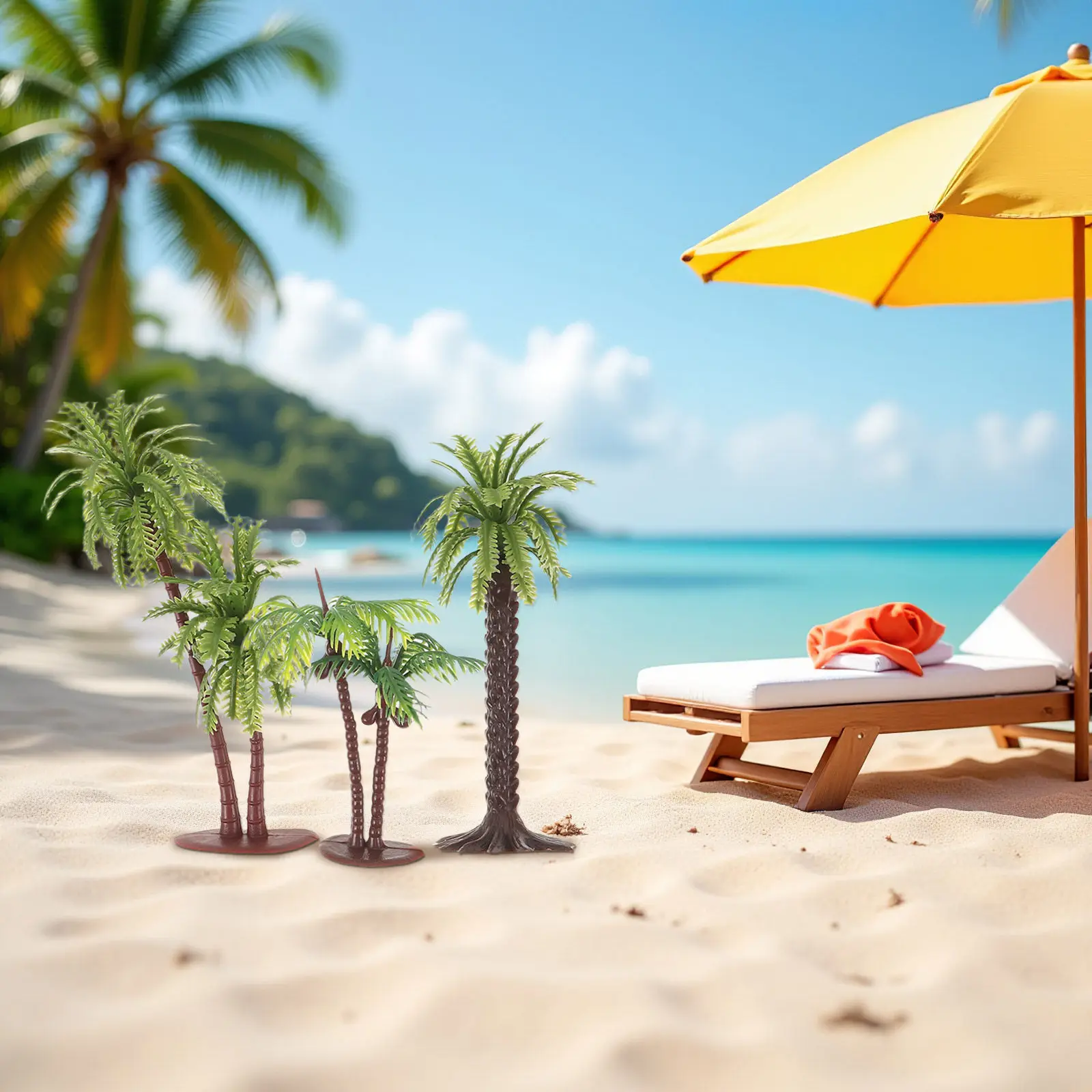 12Pcs Miniature Artificial Palm Tree Faux Coconut Tree for Micro Landscape Diorama Sand Table Bookshelf Desktop Office Home