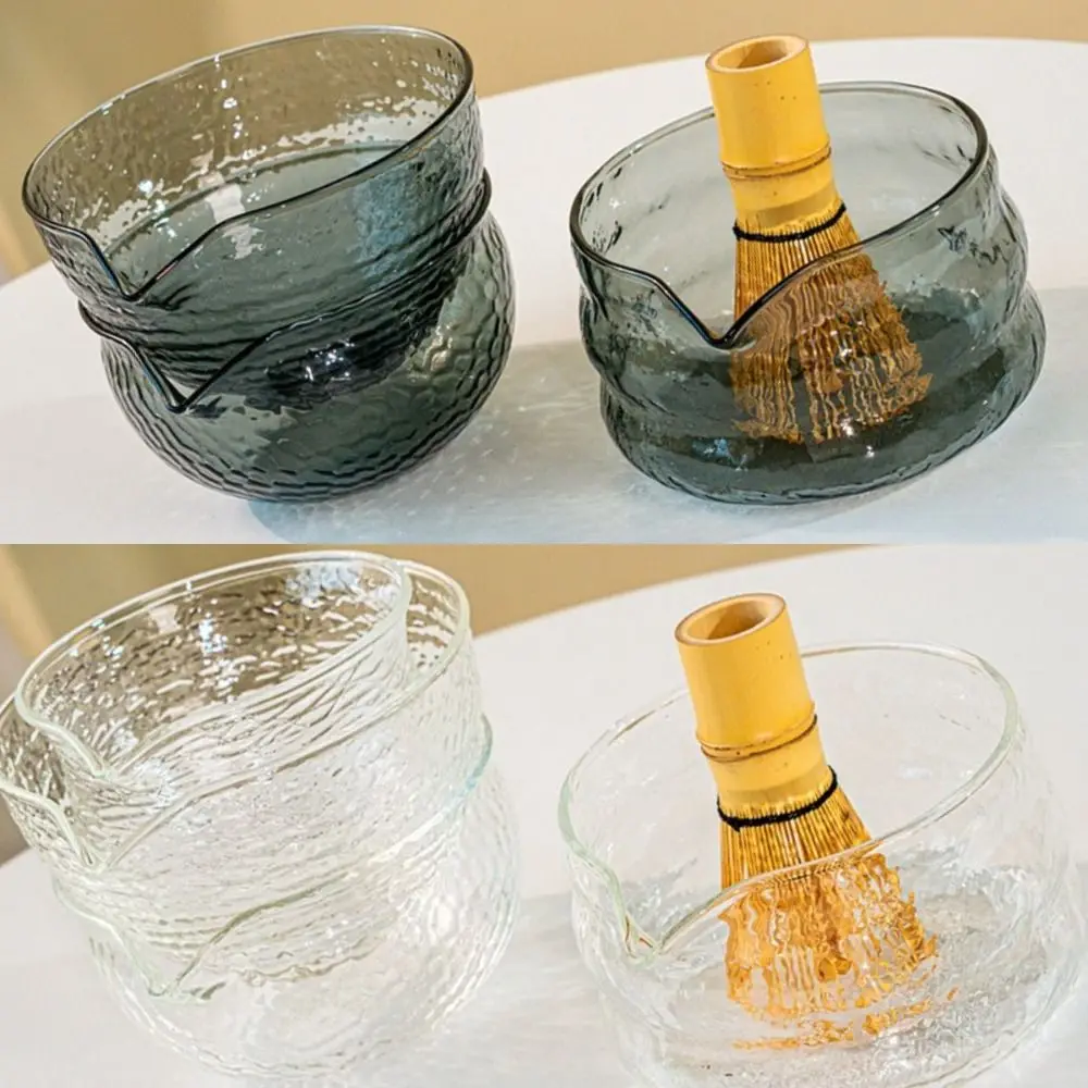New Glass Matcha Bowl with Pouring Spout Reusable Matcha Making Kit Textured Tea Bowls Tea Lovers