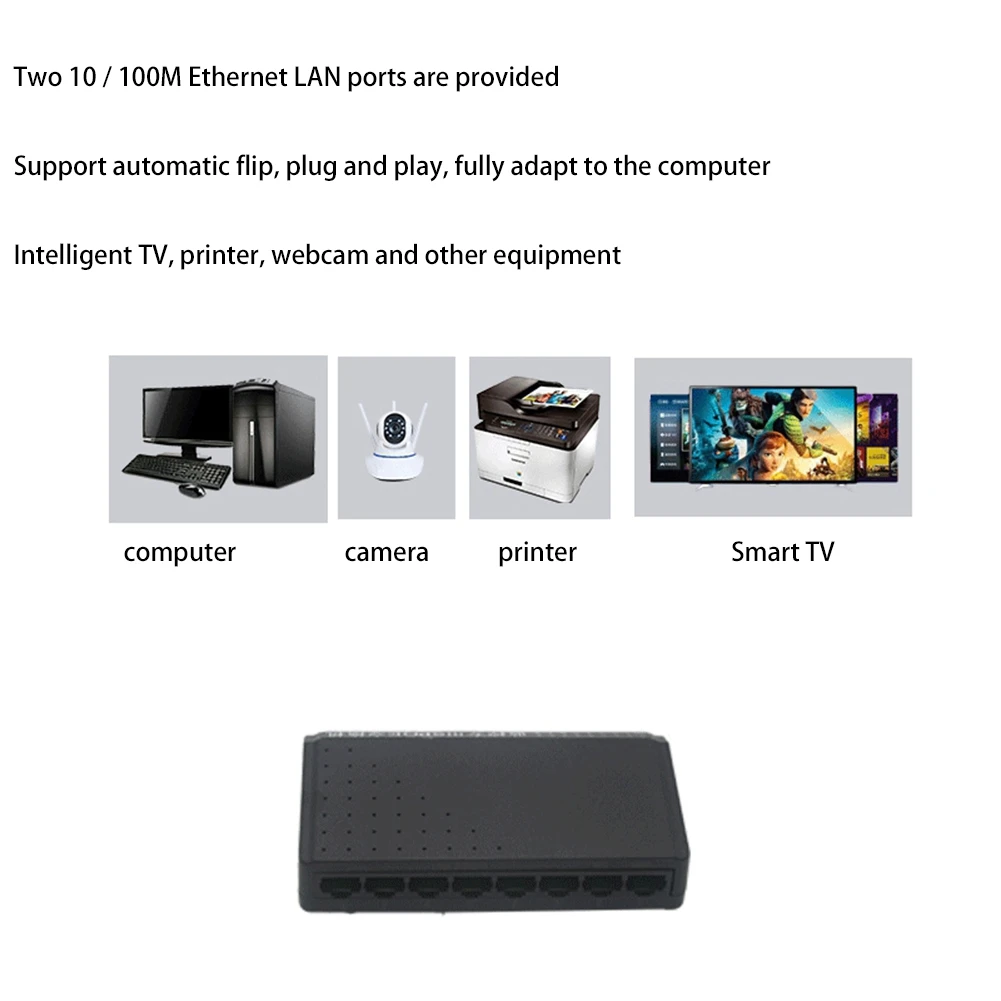 8 Ports 6+2 POE Switch Injector Power over RJ45 Ethernet Family Network System 10/100M for Cameras Without Power Adapter