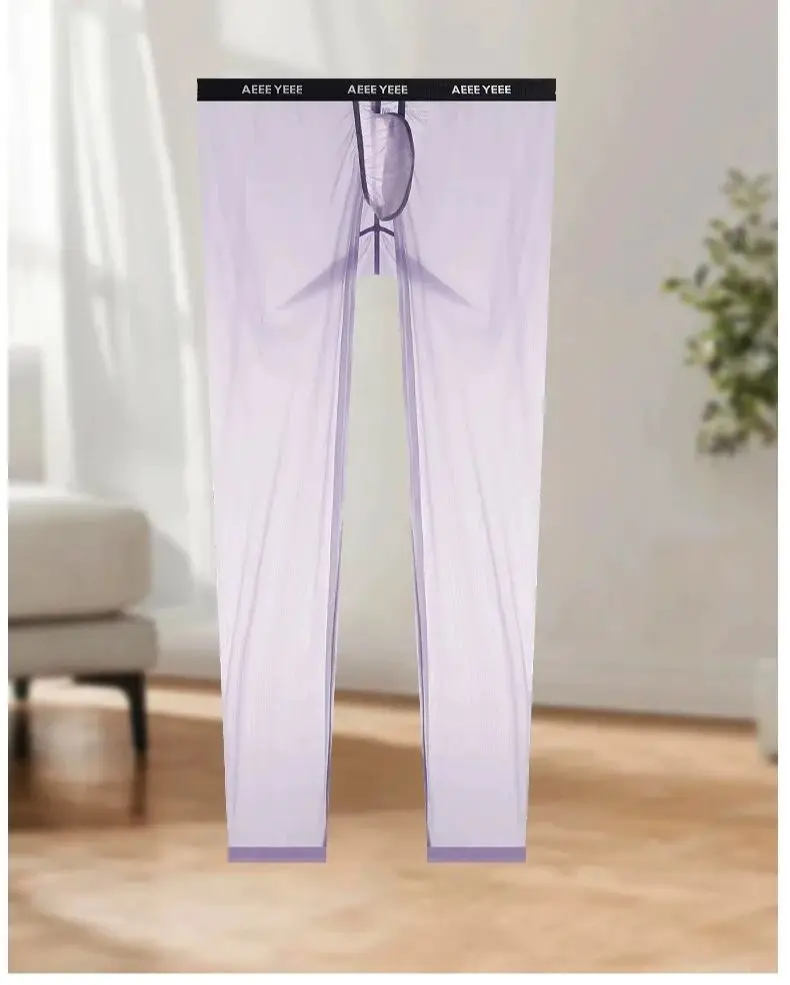 

Hot pants Black lace men's leggings single piece tight ultra-thin elastic ice silk fully transparent transparent fitness A739