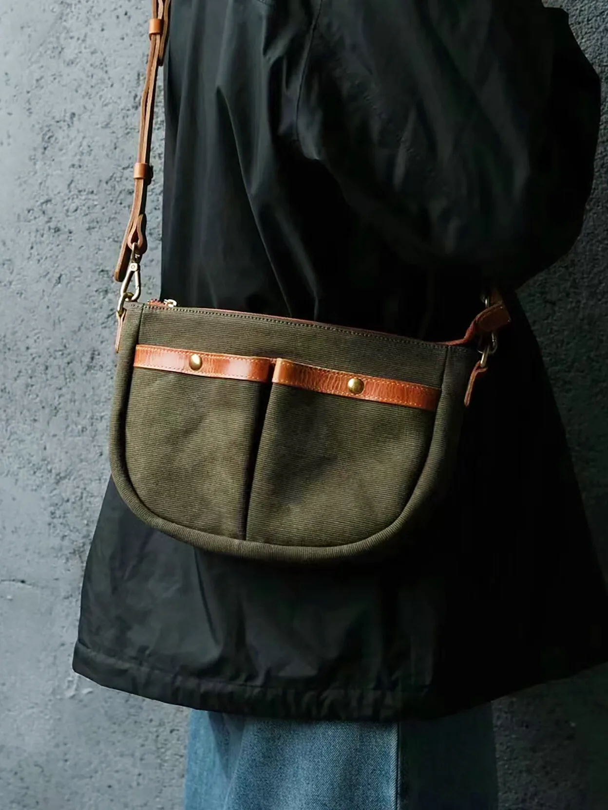 PNDME literary vintage high quality heavy canvas leather men's women's multi-pocket crossbody bag travel luxury shoulder bag