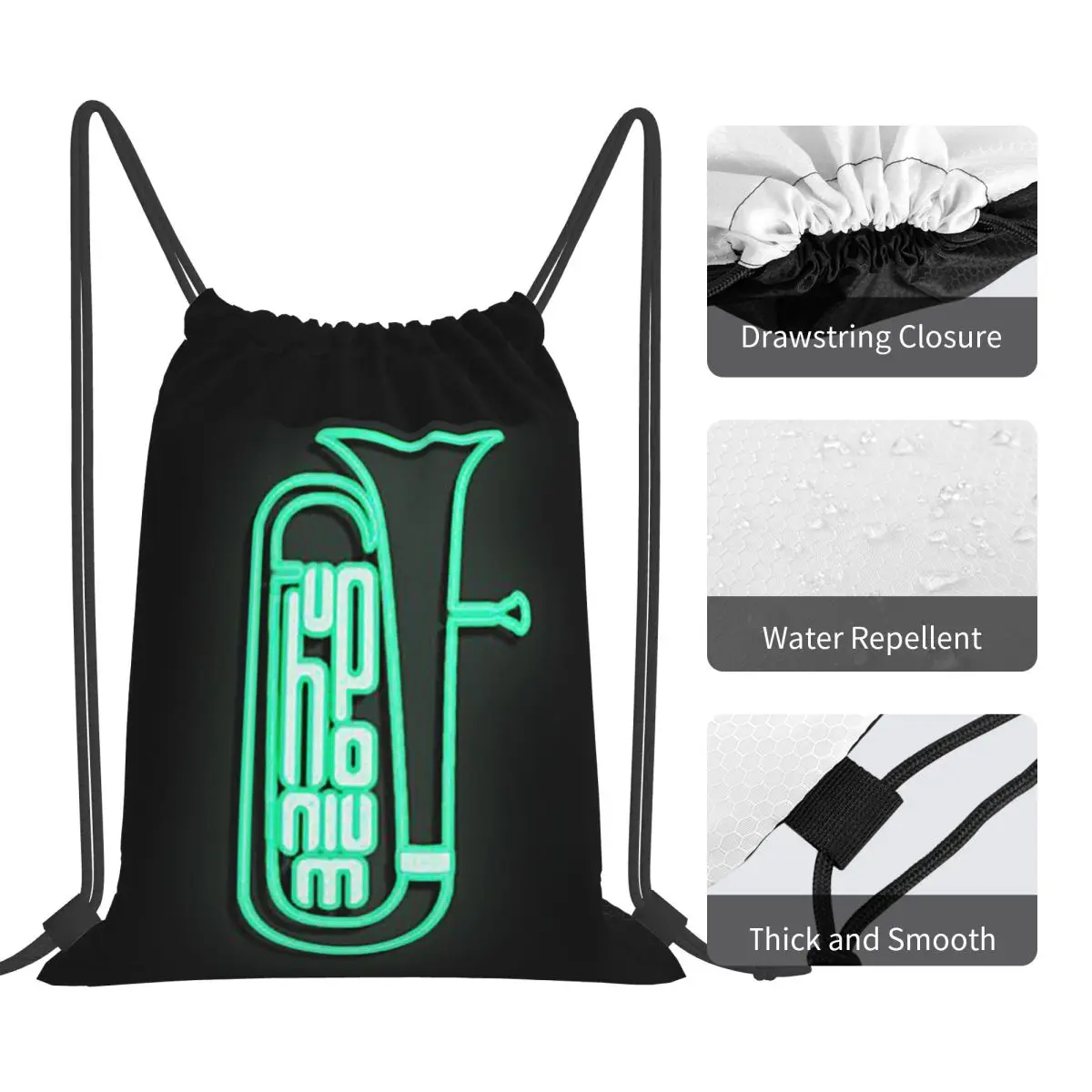 Neon Euphonium Backpacks Casual Portable Drawstring Bags Sports Bag Book Bags For Travel Students