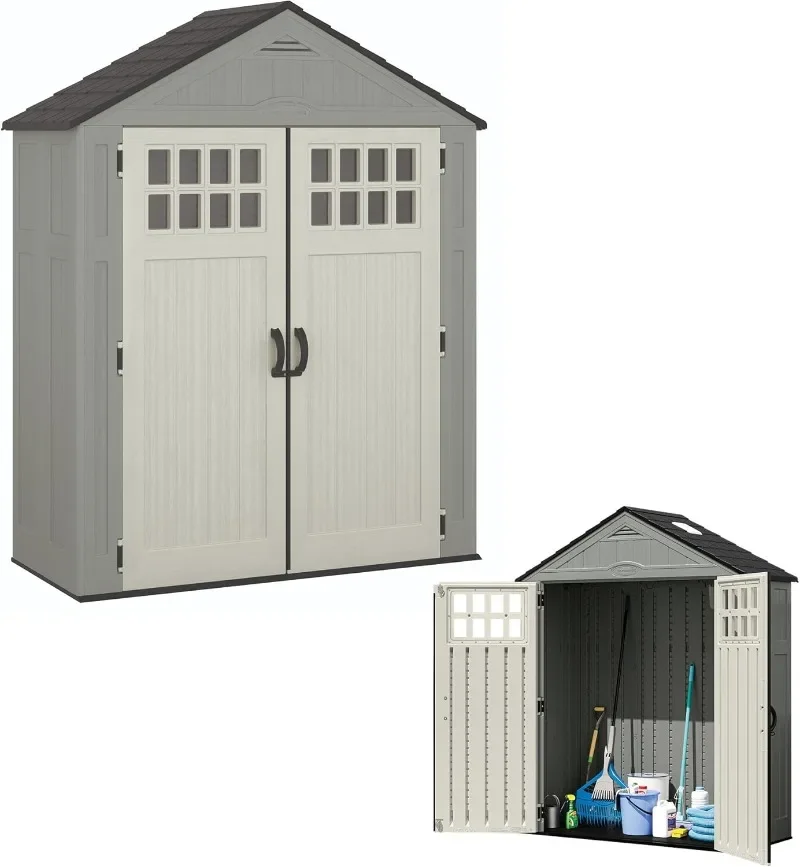 

Suncast Everett 6x3 ft Vertical Storage Shed - Resin Outdoor Garden Shed with Floor, Windows, Skylight & Lockable Double Doors