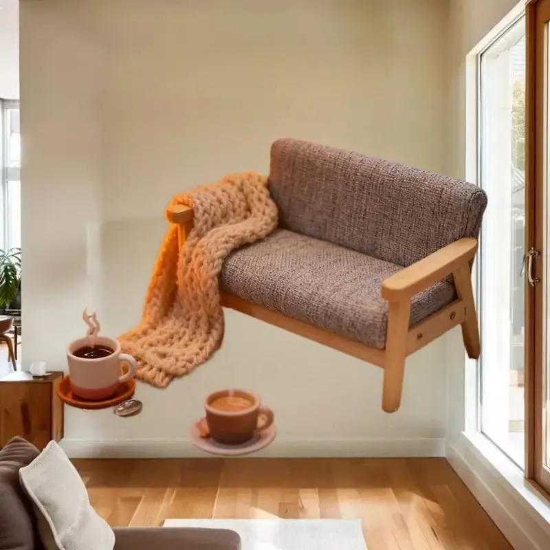 1 stuks miniatuur woonkamer dubbele stoel 1:12 poppenhuismeubilair, houten fantasiespelset voor kinderen