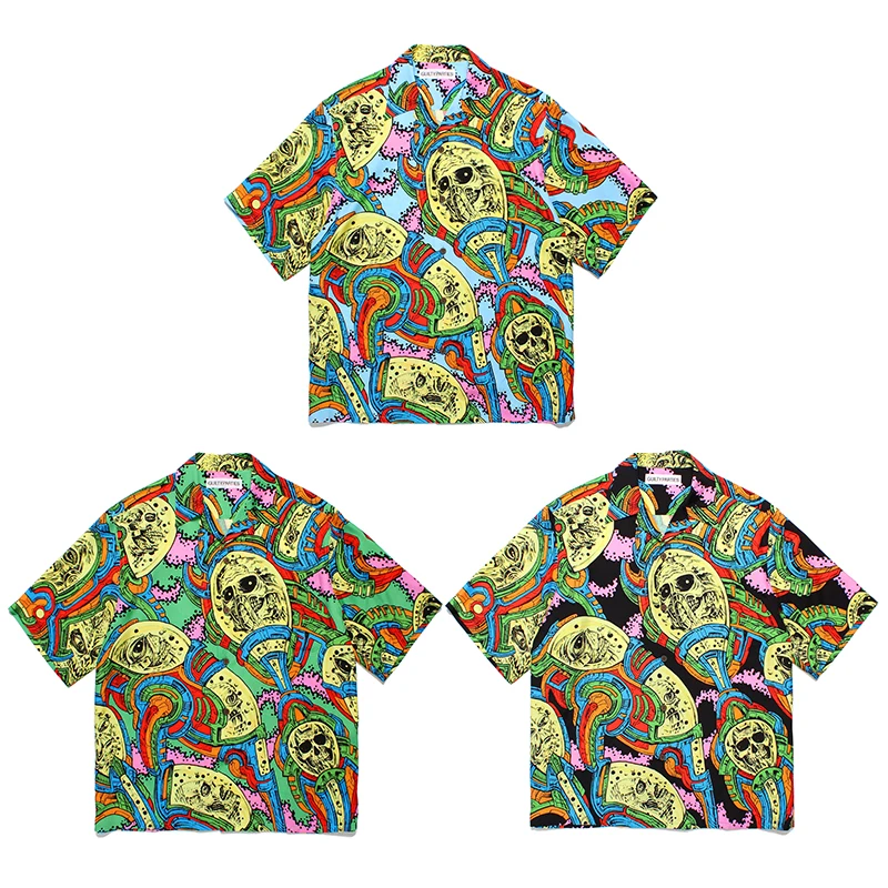 24ss Sci-Fi Graffiti WACKO MARIA Shirt High Quality Mens Womens Summer Cuban Neck Vintage Hawaiian Shirt