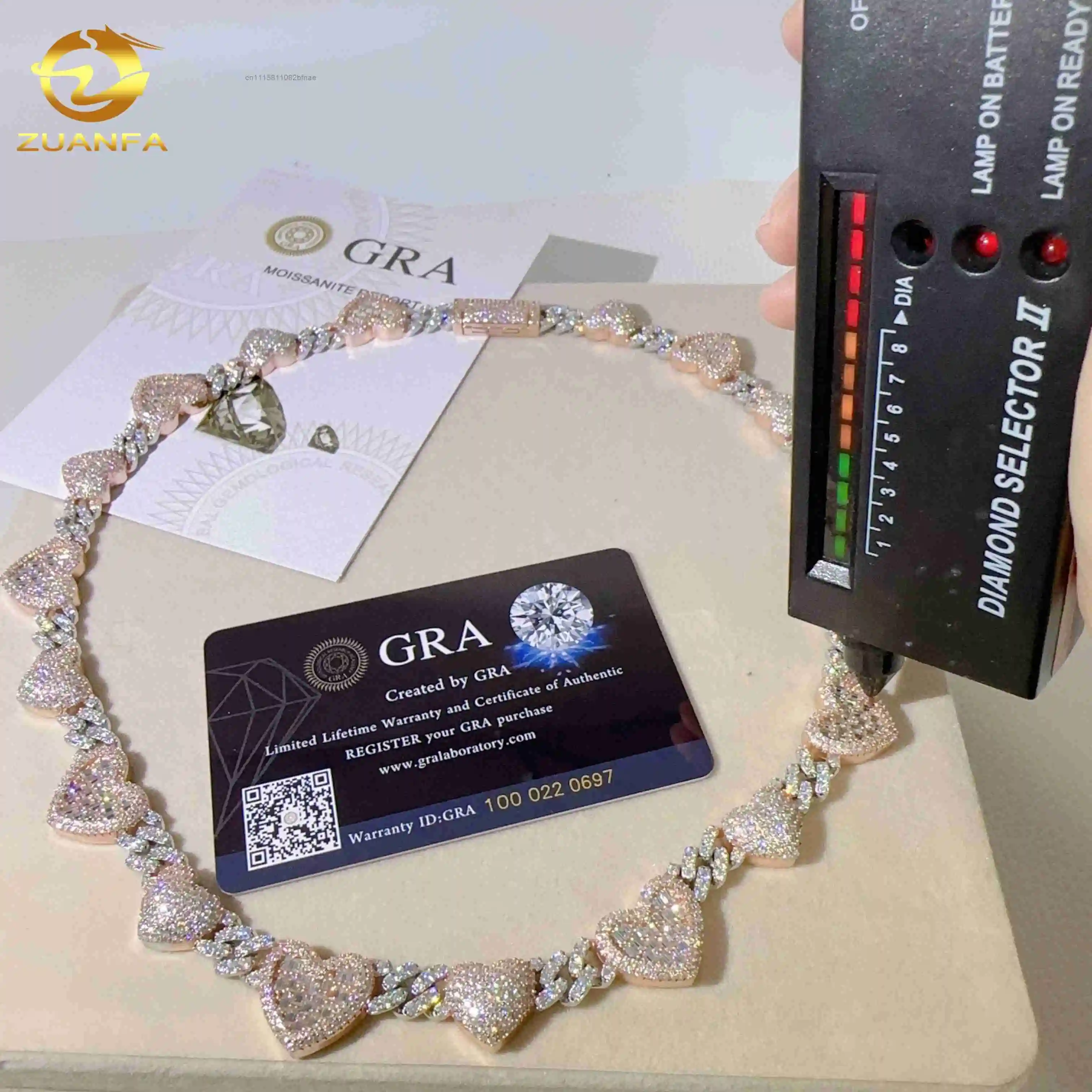 8mm Hot Sale Custom Miami 925 Sterling Silver Heart Shape VVS Moissanite Iced Out Cuban Link Chain，