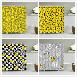 Cute Little Yellow Duck Shower Curtain Cartoon Funny Smiley Face Bathroom Waterproof Bath Duck Fabric 12 Hooks Bathroom Decor