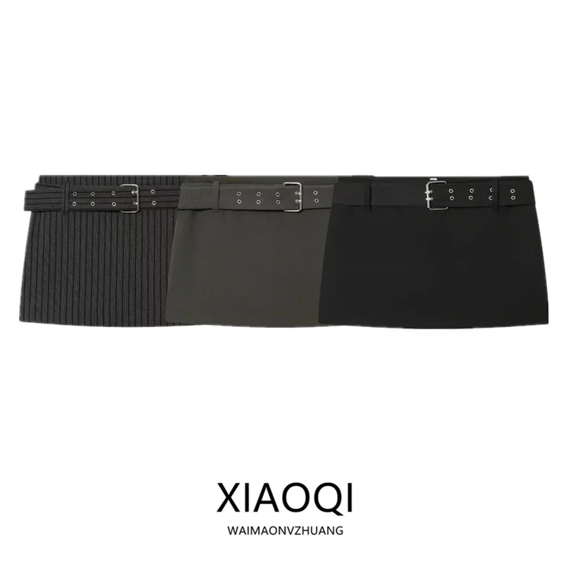 Spring 2026 Women's Mid-Waist Vintage Skirt Pants with Belt New Arrival A-Line Slim Fit Half Skirt Fashionable Ladies' Skirt
