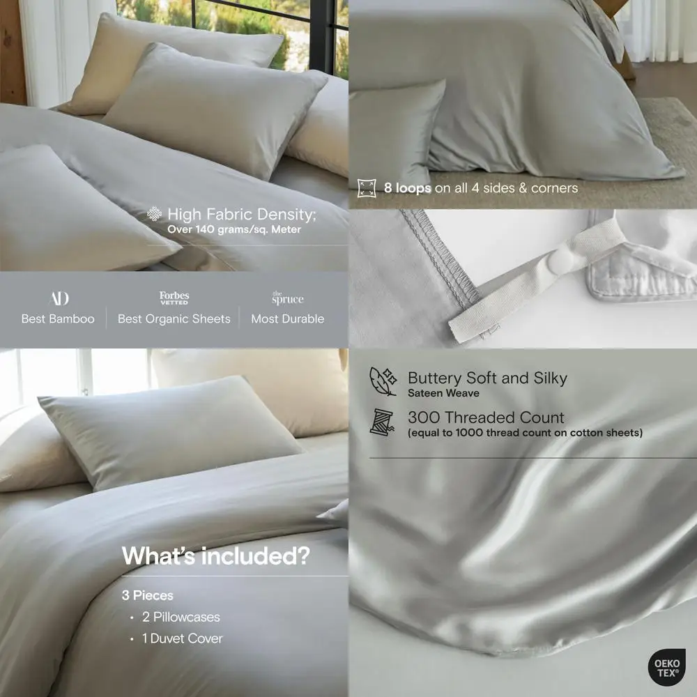 

DOZ Duvet Cover Set, 100% Viscose derived from Bamboo, Organically Grown, Buttery Soft, Cooling Duvet Covers, High GSM, 1 Duvet