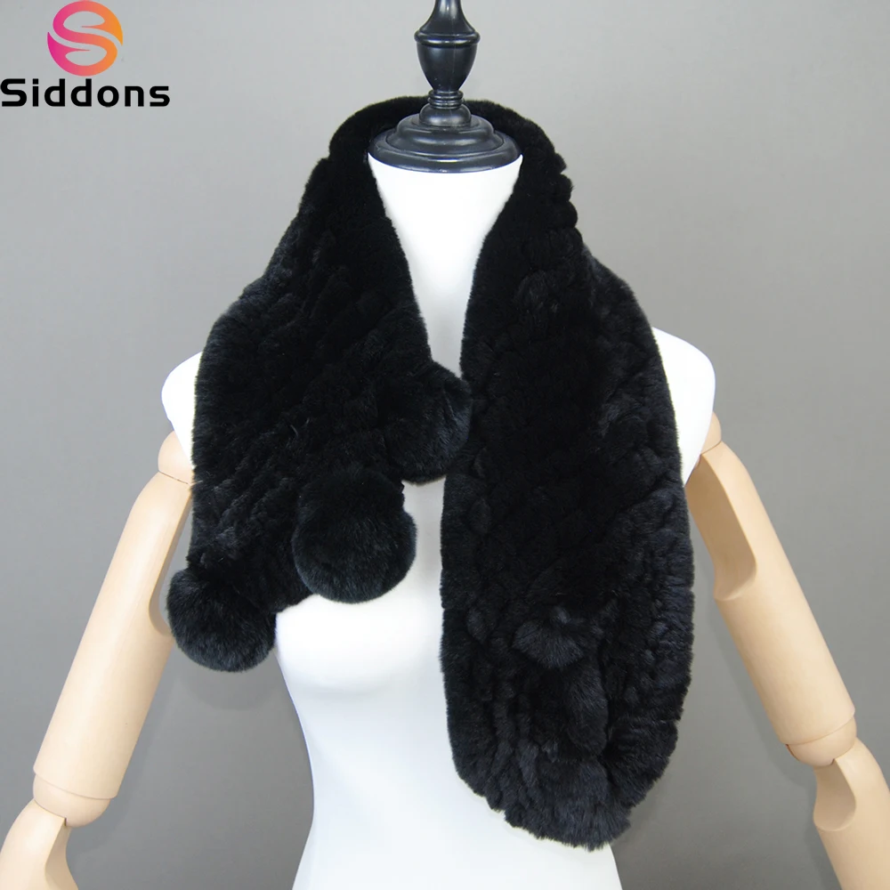 New 2024 Winter Real Rex Rabbit Fur Scarves Women 100% Natural Rex Rabbit Fur Muffler Lady Knitted Genuine Fur Neck Warmer Scarf