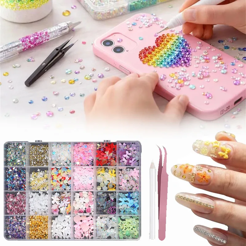 

Resin Nail Art Charms Flower Butterfly Heart Pearl DIY Mixed Accessories for Acrylic Gel Nail Manicure Craft Nail Supplies