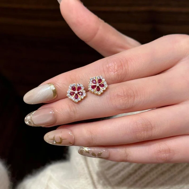 New Chinese style Red Peony Necklace Light Luxury and High-end feeling Flower Earrings Romantic Jewelry Set For Women KOFSAC