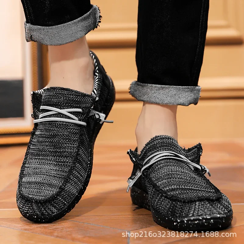 أحذية رياضية رجالية من Dude Canva للربيع والصيف على الطراز الكوري أحذية بكين القديمة كسول أحذية منخفضة الجودة مقاس كبير نعل EVA مريح