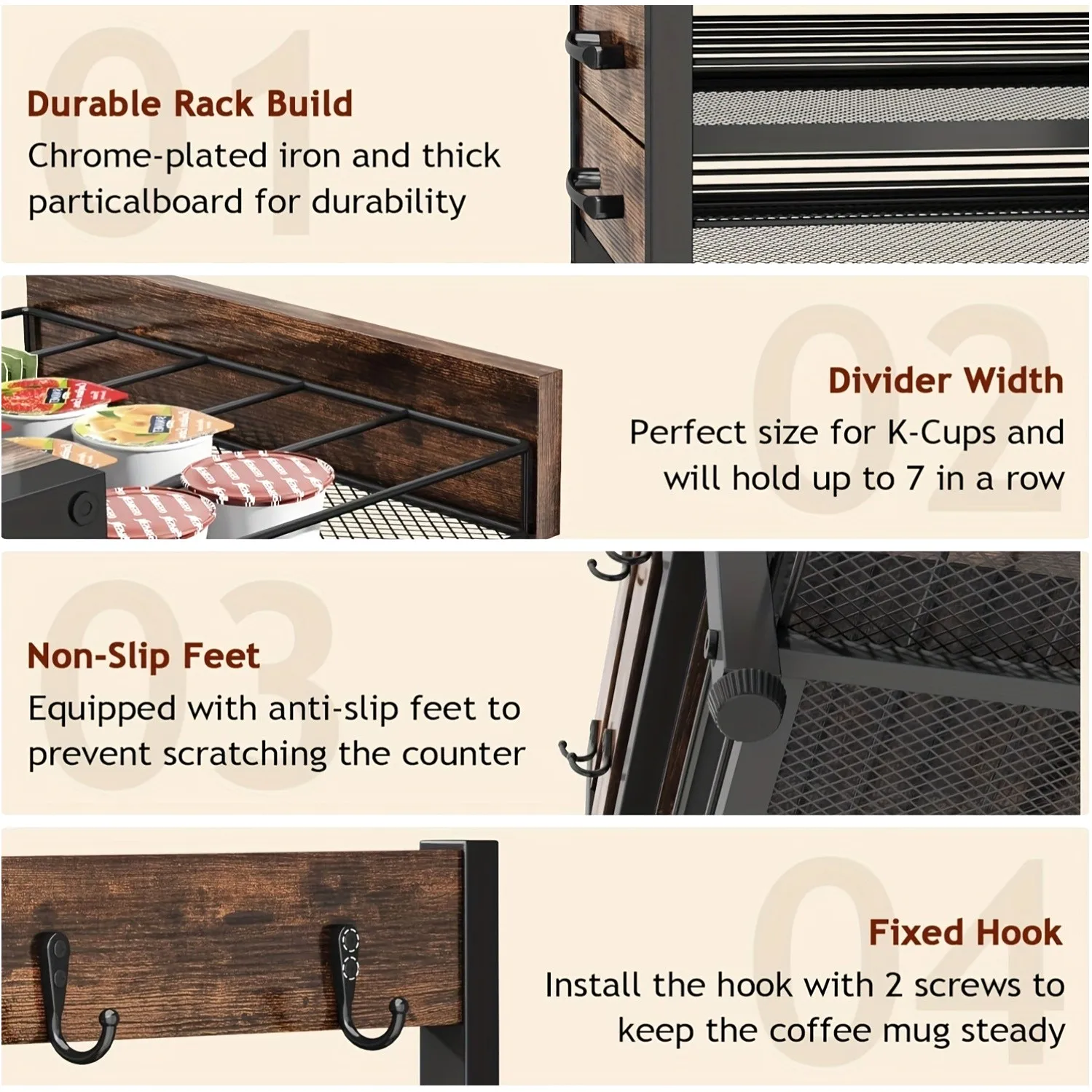

Double-Layer Coffee Capsule & Mug Organizer – Compact Countertop Stand with Drawer Storage, Rustic Brown Finish, Holds Up to 70 Pods and Mugs, Space-Saving Kitchen Utility Rack