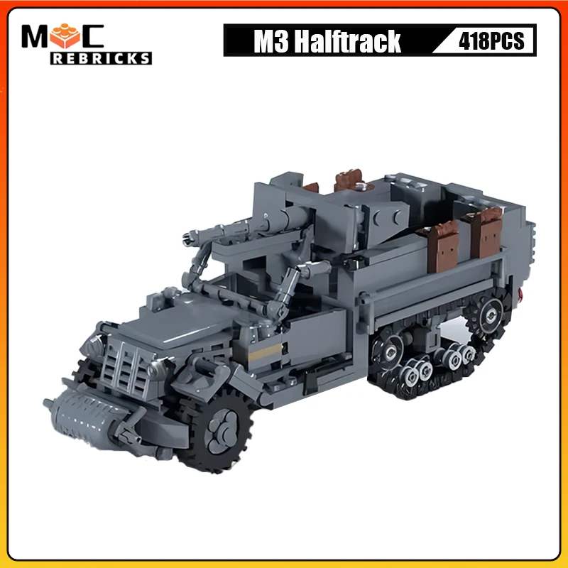 WW II Military Tank M3 Halftrack Infantry Transport Armored Vehicle MOC Building Blocks Assembly Bricks Model Kids DIY Toys Gift