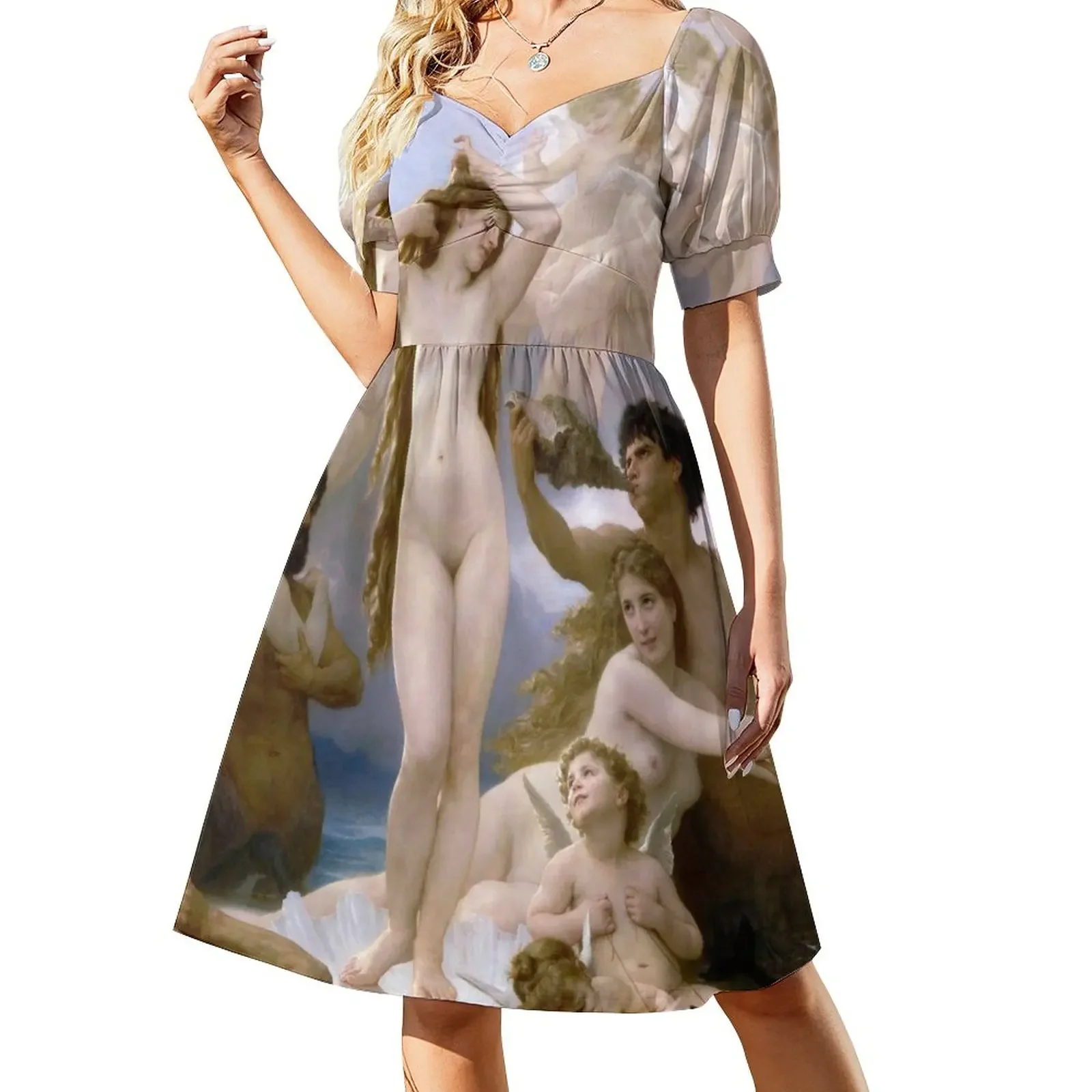 

The Birth of Venus by William-Adolphe Bouguereau Short-Sleeved Dress Prom gown elegant guest wedding dress