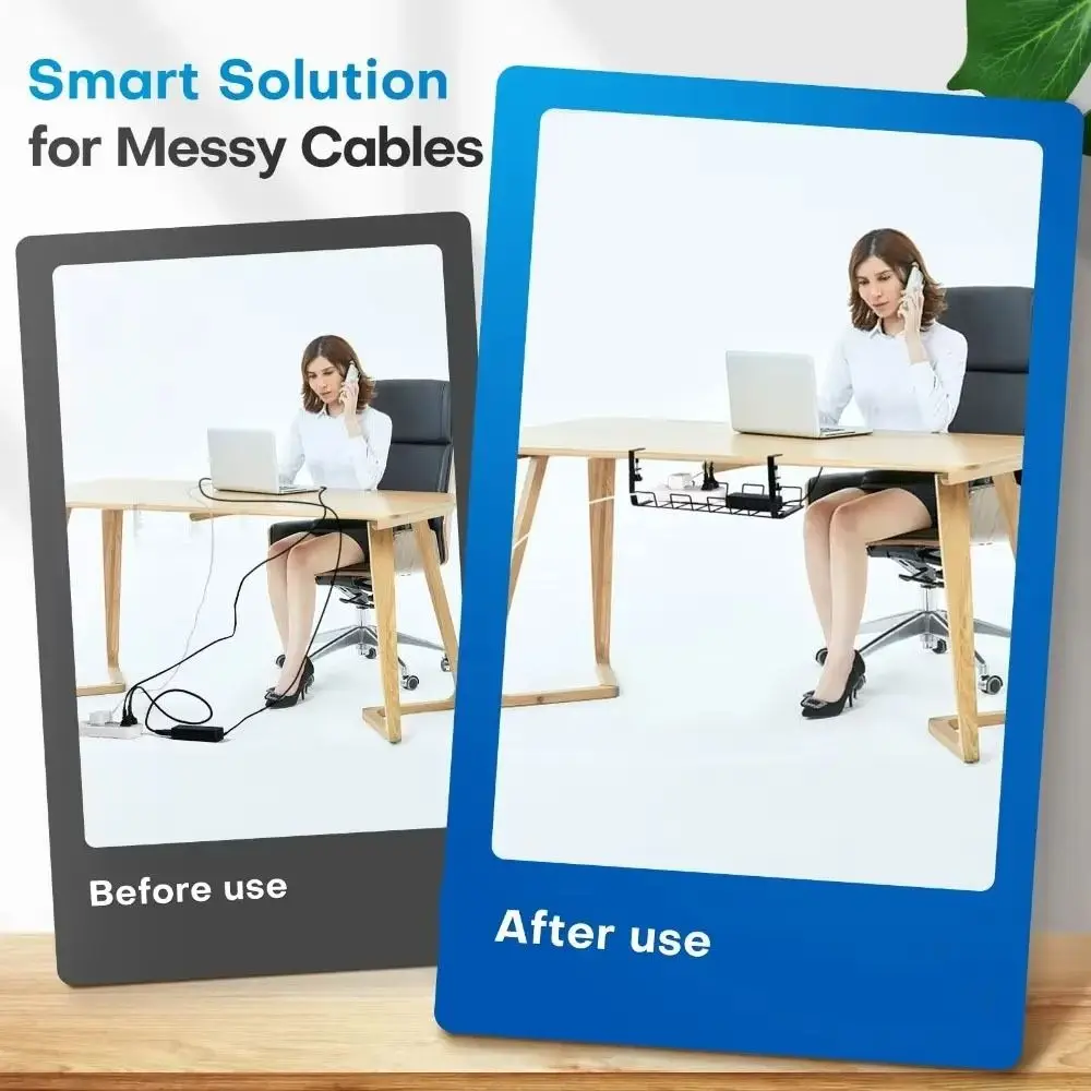 no-punching-under-table-storage-rack-space-saving-adjustable-clamps-metal-cable-management-tray-hanging-shelf-sturdy