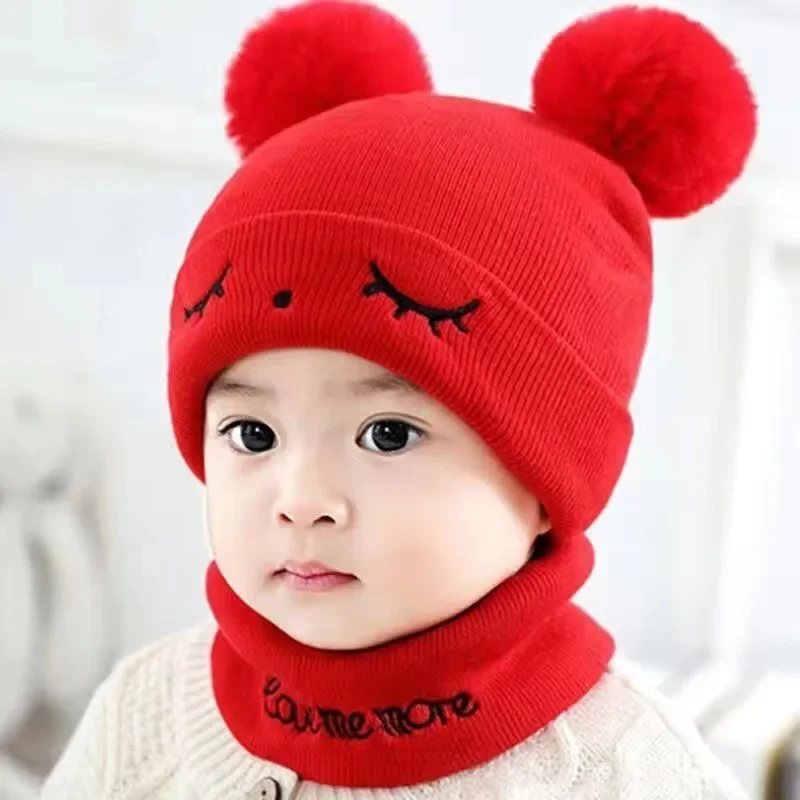 2PCS Winter New Thickened Baby Hat Infant Ear Protection Knitted Cap Toddler Boys and Girls Woolen Cap Thickened Baby Hat