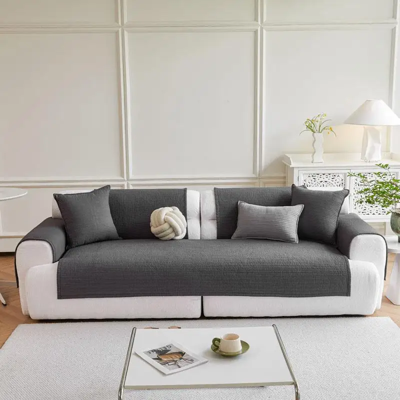 Simple Solid Color Pure Cotton Nordic Sofa Cushion Cover Cotton Fabric Simple Modern Non Slip Sofa Seat Slipcover for Home Decor