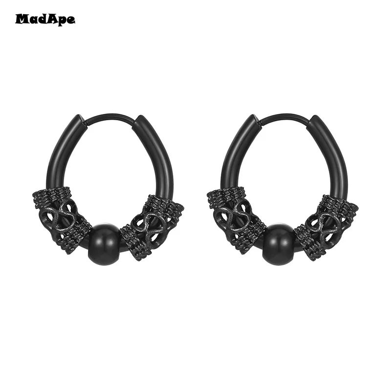 1 Pair Stainless Steel Hoop Earrings for Men Women Small Circle Metal Ball Anti-allergic Ear Buckle Rock Hip Hop Jewelry