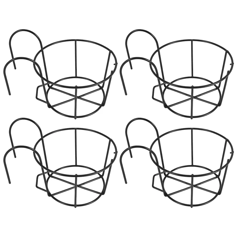 

B-Est 4Pcs Hanging Railing Planters Flower Pot Holders Plant Iron Racks Fence Metal Potted Stand Mounted Balcony Baskets