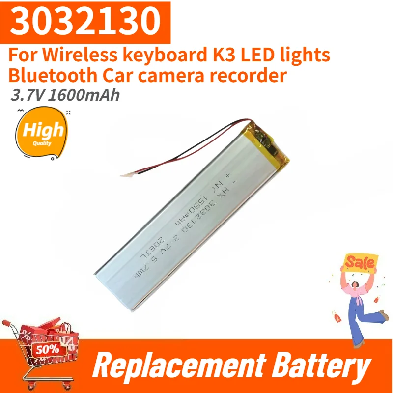 

High Quality 2Pcs 3032130 Replacement Battery 3.7V 1600mAh for LED Lights Bluetooth Keyboard Car Camera Recorder Brand New