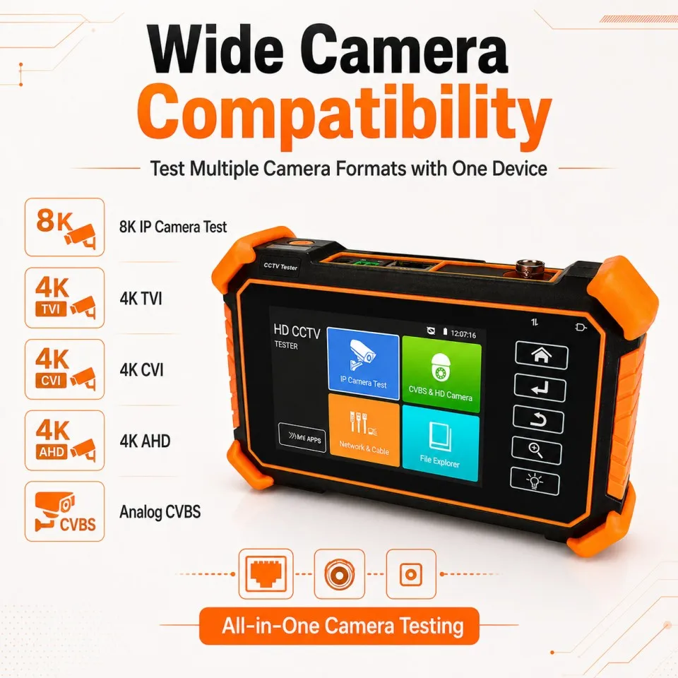 IP Camera CCTV Tester IPC-1910/1910C Plus 4 Inch 8K IPC TVI CVI AHD Analog CCTV Monitor 30W PoE Analyzer TDR Cable Test 12V