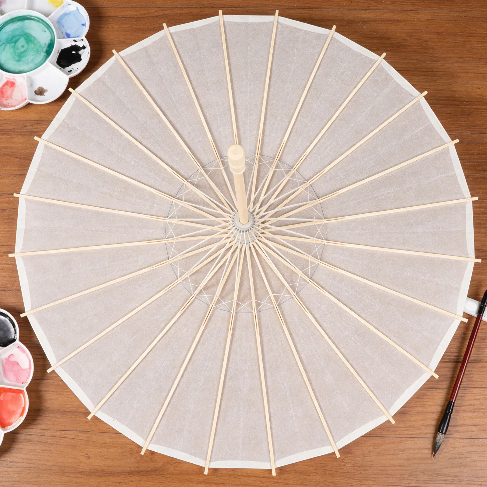 Oil Paper Umbrella Stand Handcrafted Chinese Parasol Frame 32.3x21.3 Inch Rustic Bamboo Umbrella Rib Kit for DIY