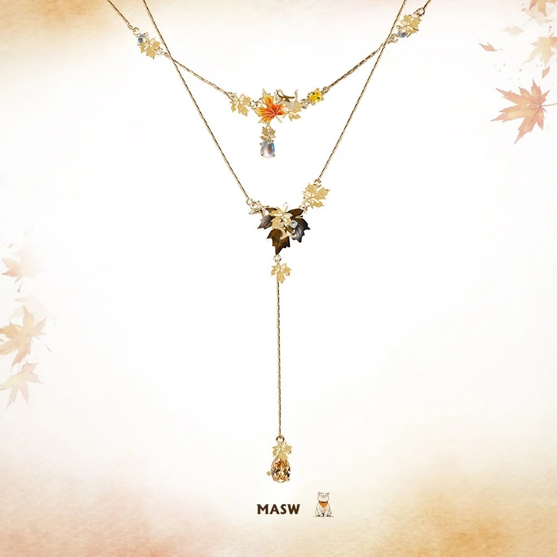 MASW Original Design Splicing Color Maple Leaf Pendant Necklace For Women Girl  Fashion Accessories Jewelry Hot Selling
