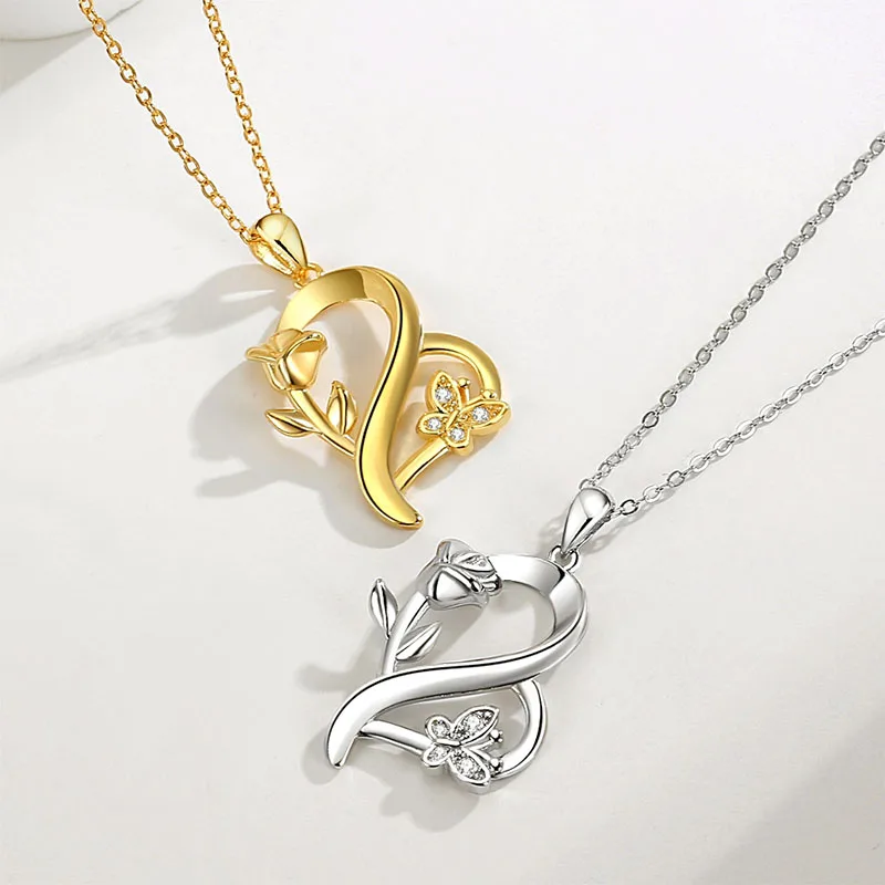 

Love rose sterling silver necklace female necklace clavicle chain girlfriend birthday fashion jewelry gift 2024