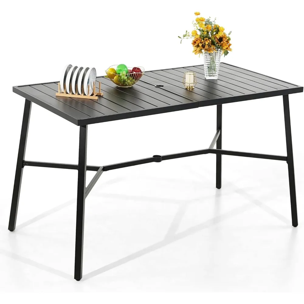 

Outdoor Patio Bar Dining Table for 6, 40" High Top Rectangle Metal Steel Table with 1.97" Umbrella Hole for Garden