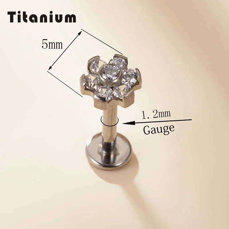 G23 Ttianium Labret Lip Stud petal shape Zircon Stone Labret Lip Ring Ear Cartilage Tragus Earring Helix Body Piercing Jewelry