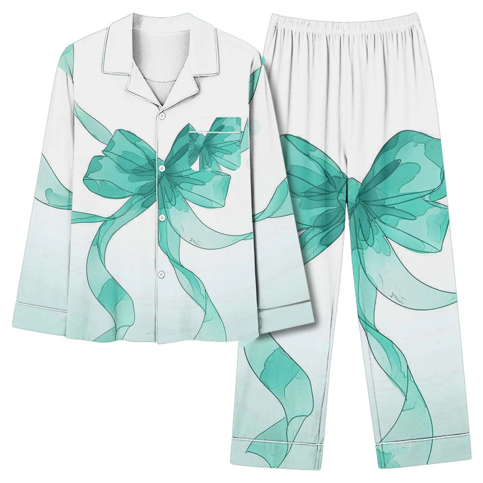 الخريف نمط جديد القوس المطبوعة عيد الميلاد قبعة عادية طويلة الأكمام السراويل بيجامة مجموعة للنساء بيجامةما Жenskah