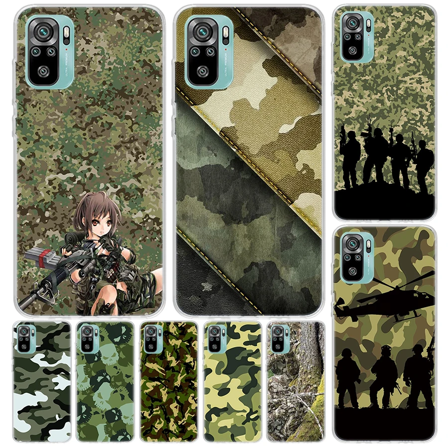 샤오미 레드미 위장 밀리터리 커버, 노트 12S 12 11 11S 10S 10 프로 플러스 전화 케이스, 11E 11T 9 9S 9T 8T 8 7 + 프린트 코크