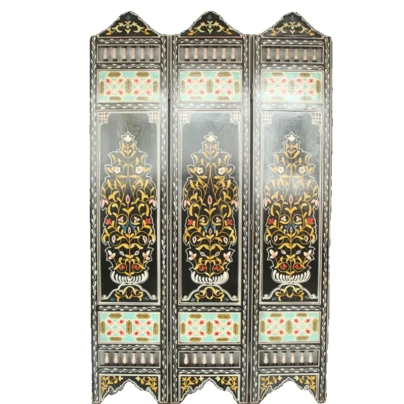 South East Asia Morocco Arabic style solid wood carving painted hand painted folding screen
