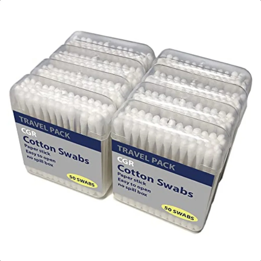 400pcs CGR Organic cotton Swabs 100 Cotton DoubleTipped White Paper Sticks compostable Travel Pack(8 Pack of 50 Swabs Total) (4