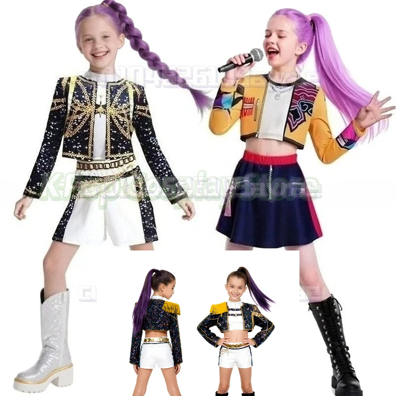 

New Kids K-Pop Demon Hunters Mira Rumi Zoey Cosplay Costume Set Girls Uniform Halloween Party Stage 3D Printed Dress Up Suits