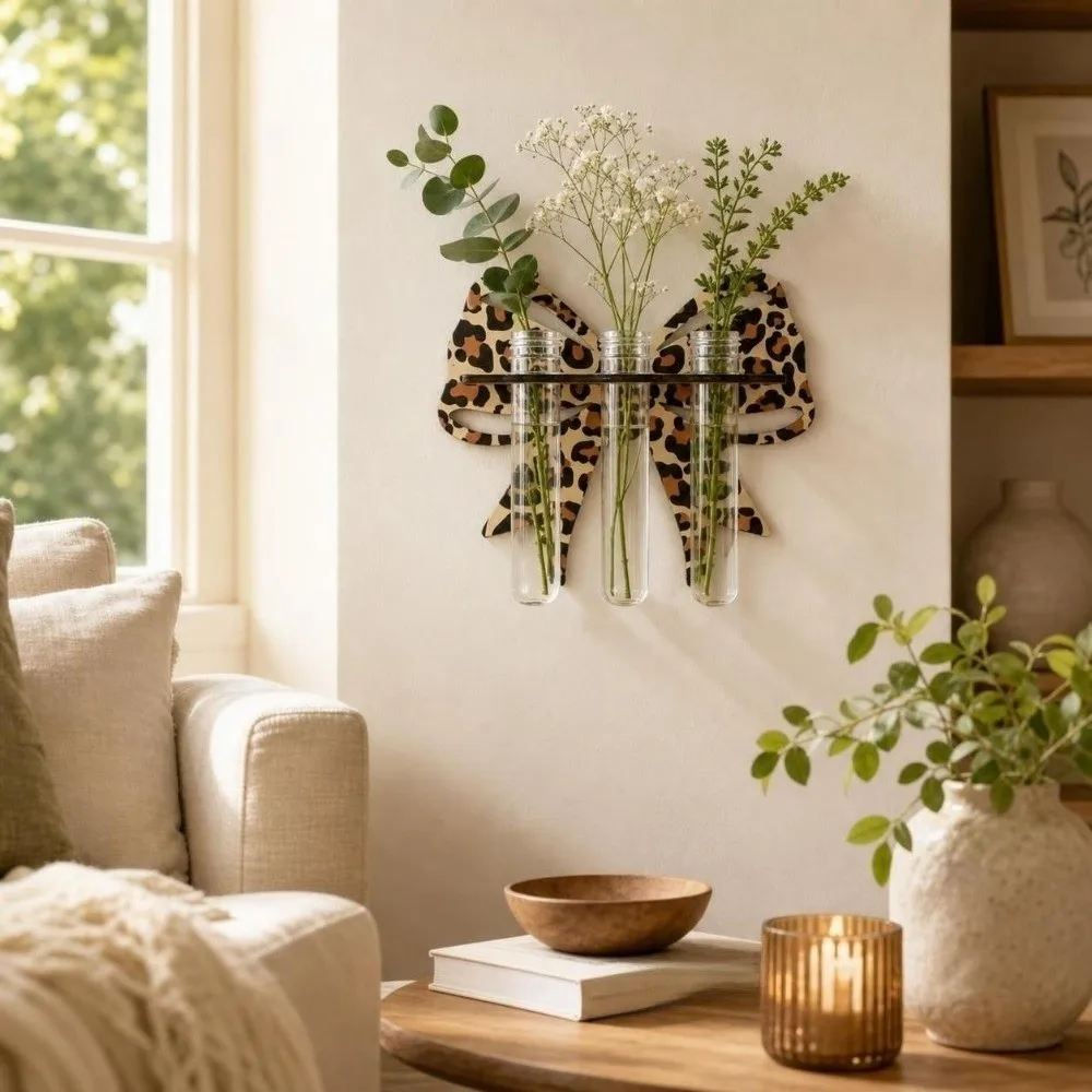 Wooden Hydroponic Planter Shelf Vase Home Ornaments Wall Decoration Leopard Hollow Out Flower Pot