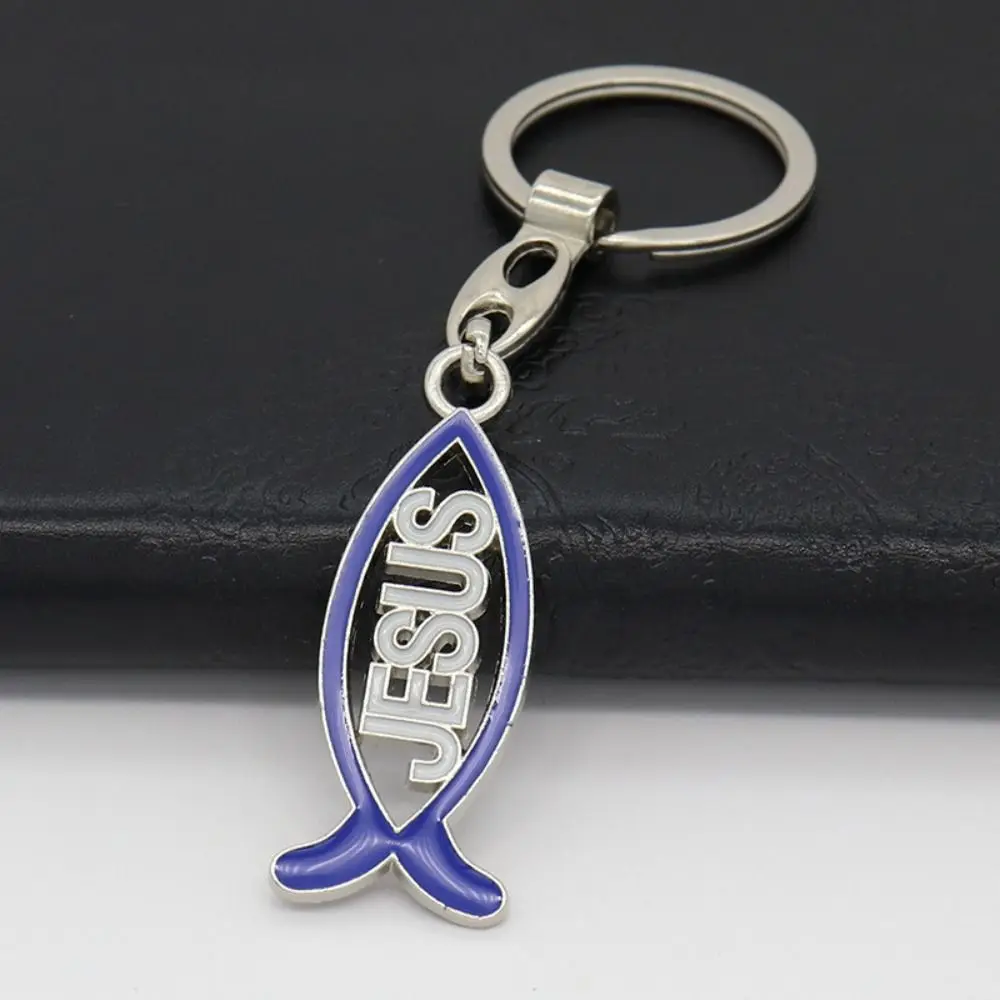 Cartoon Fish Shaped Car Bag Metal Creative Cartoon Car Keychain Jewelry Pendant Christian Car Keychain Religious Catholic