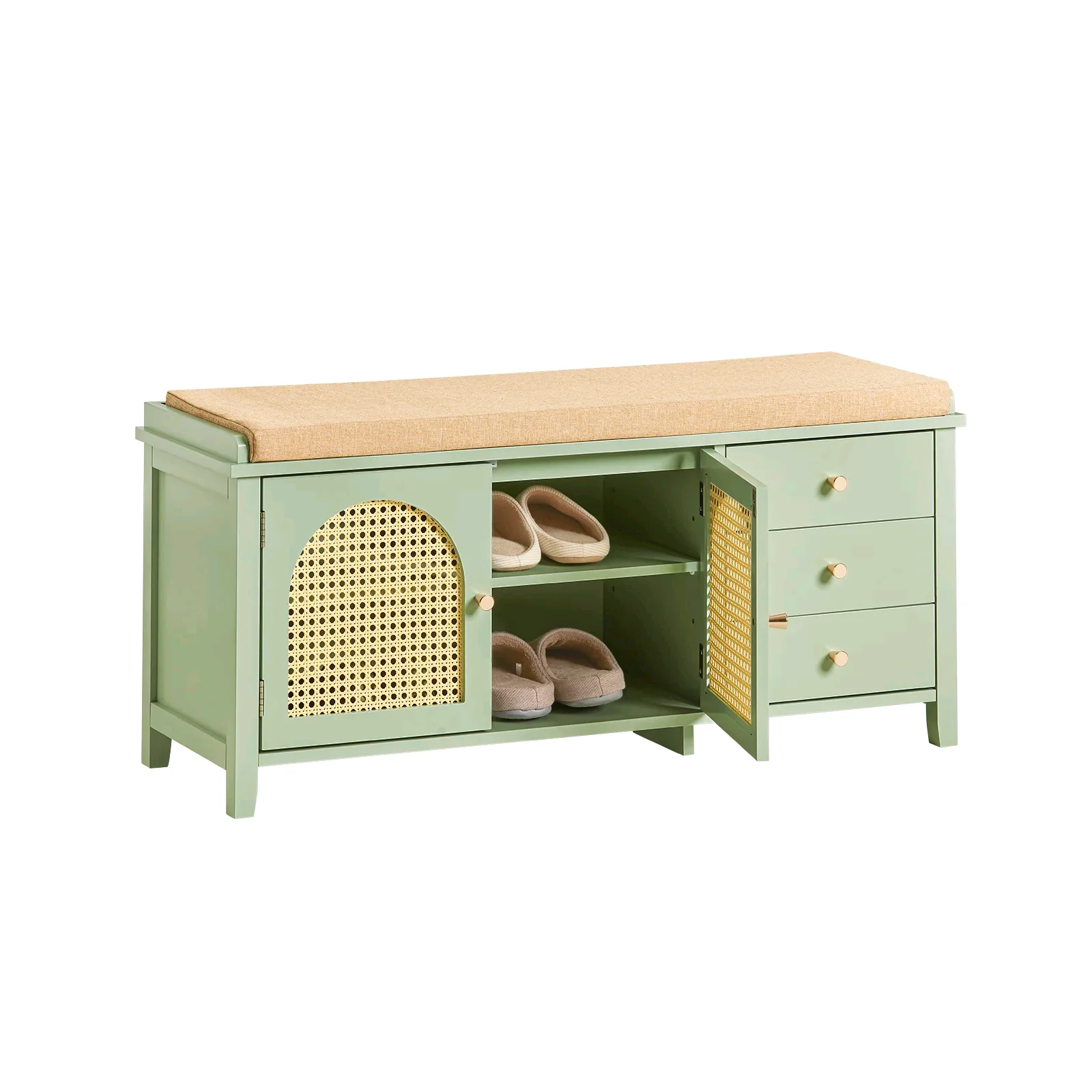 

！@Combohome Living Room Furniture Shoe Display Rack Bench Shoe Shelf Space Save Storage Wooden Rattan Shoes Cabinet Racks