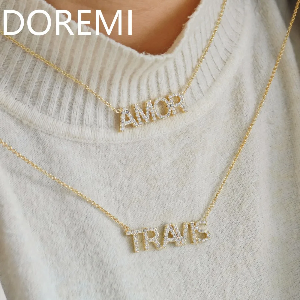 DOREMI Personalized Diamond Custom Diamond Name Necklace 6mm/9mm Size Letters Crystal Name Necklace