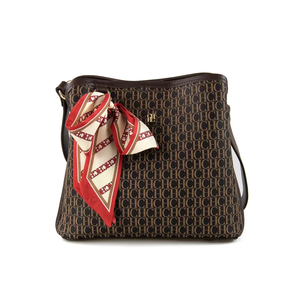 chch new vintage embossed shoulder bag European and American style letter old flower crossbody bag with scarf decoration women's